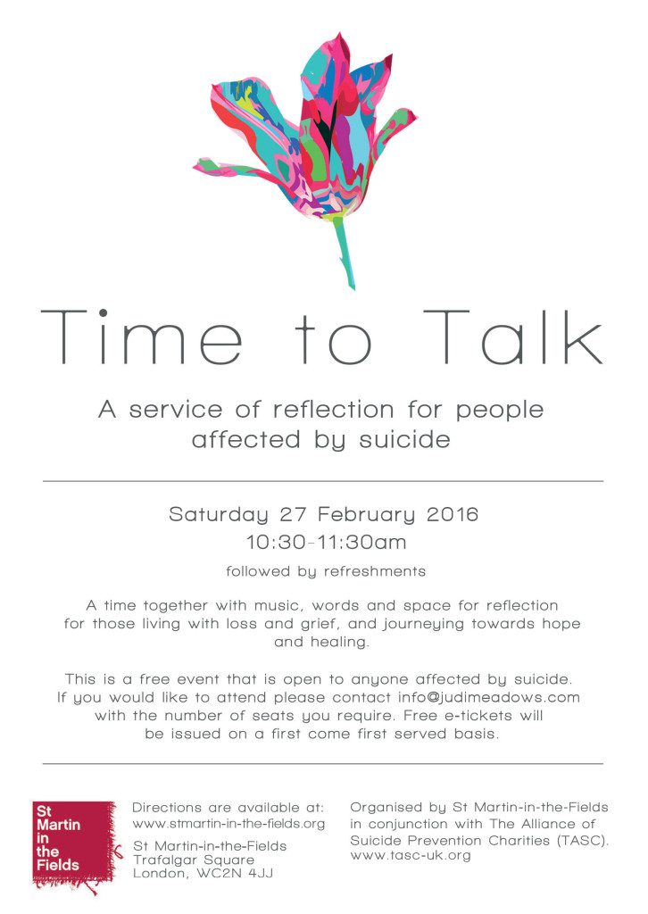Time to Talk - a service of reflection for people affected by suicide poster